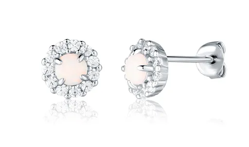 JVD Třpytivé stříbrné náušnice s umělým opálem SVLE3034X61O100