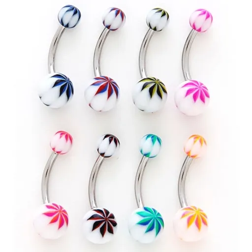 Piercing do pupíku - kulička, NINJA STAR - Barva piercing: Červená - Modrá