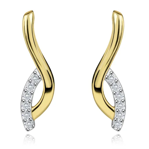 Náušnice ze 14K zlata se zvlněnou linií a obloukem ze zirkonů