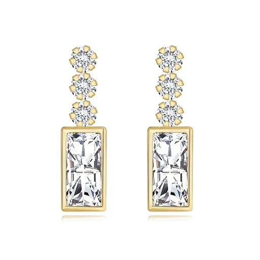 Puzetové náušnice ze 14K zlata - tři kulaté zirkony, obdélník se zirkony, oblouk.