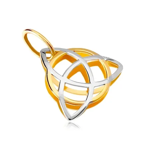 Dvoubarevný přívěsek ve 14K zlatě - trojcípý keltský uzel s kruhem
