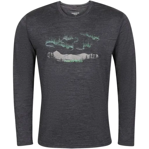 PROGRESS LOKI AURORA Pánské merino triko s dlouhým rukávem, tmavě šedá, velikost