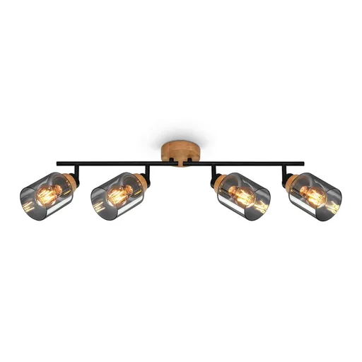 BRILONER Briloner Hema stropní bodové svítidlo, kouřové sklo, nastavitelné, 4-ramenné, dřevěná základna BRILO 2485045