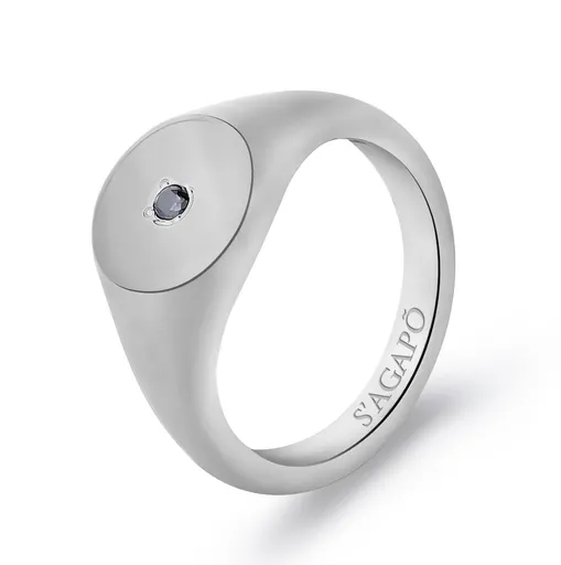 S'Agapõ Výrazný ocelový prsten s černým zirkonem Tag Me Too STG31 59 mm