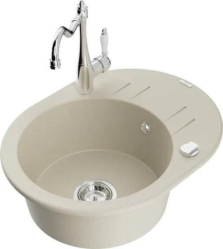 MEXEN/S Kevin granitový dřez 1-miska s odkapávačem včetně baterie Carla, béžová 6517-69-670700-00