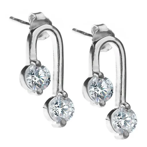 Stříbrné náušnice - prodloužená podkova se zirkony