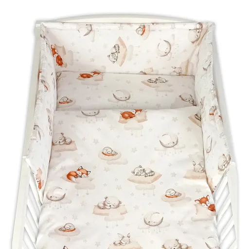 Baby Nellys Sada do postýlky 3D, mantinel a povlečení - Na obláčku, béžová, bílá,135x100