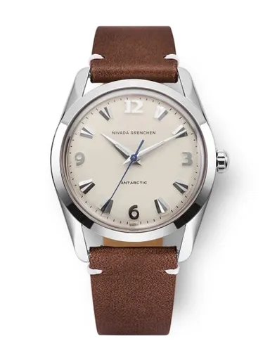 Nivada Grenchen Antarctic 35 mm - Eggshell White Luminova - Brown Leather White Stitching