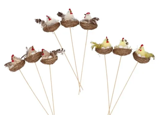 9ks dekorace zápich slepička s vajíčky v hnízdě - 9*35 cm daan kromhout