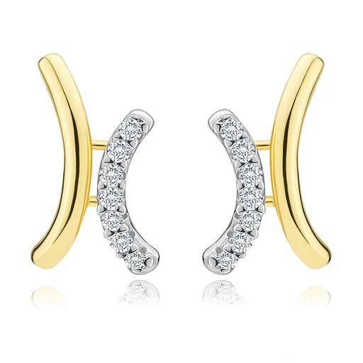 Náušnice ze smíšeného 14K zlata - hladký a zirkonový zahnutý oblouk