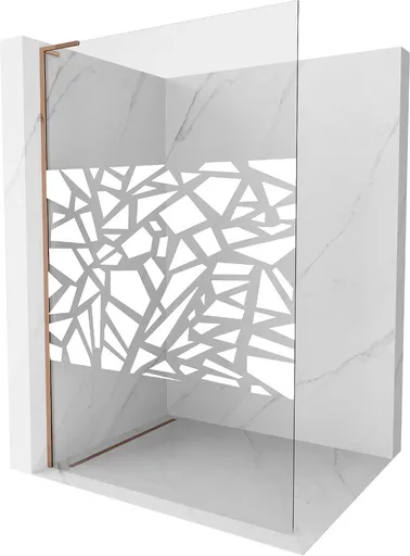 MEXEN/S Kioto L Sprchová zástěna WALK-IN 90 x 200, bílý vzor, růžové zlato 800-090-103-60-85