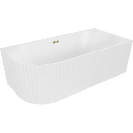 MEXEN/S Gia volně stojící rohová vana reliéf pravá 150 x 75, bílá mat, sifon a přepad zlatá 52701507501P-50