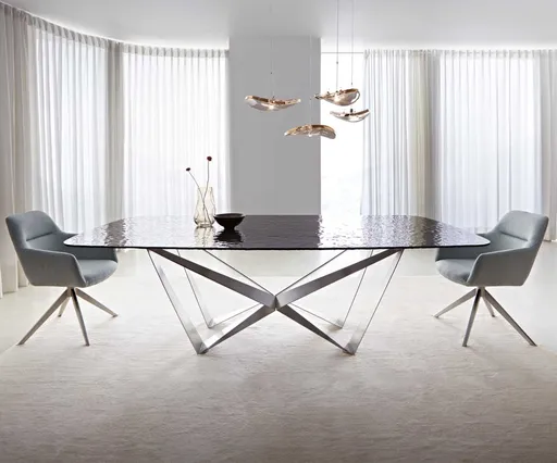 Jídelní stůl Edge oválný 240x120 reliéfní sklo kouřově černá 3D