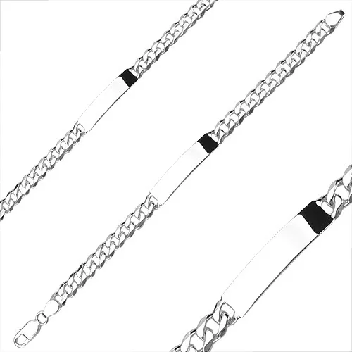 Stříbrný náramek 925 - oválná očka, zrcadlově lesklá destička, karabinka