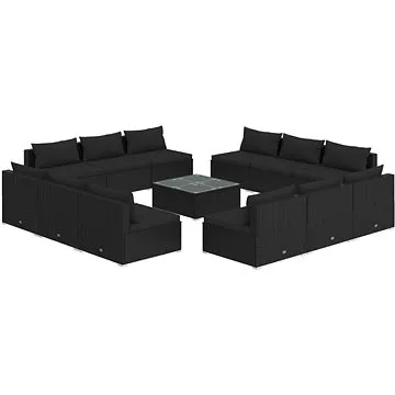 13dílná zahradní sedací souprava s poduškami polyratan černá, 3101576 (3101576)