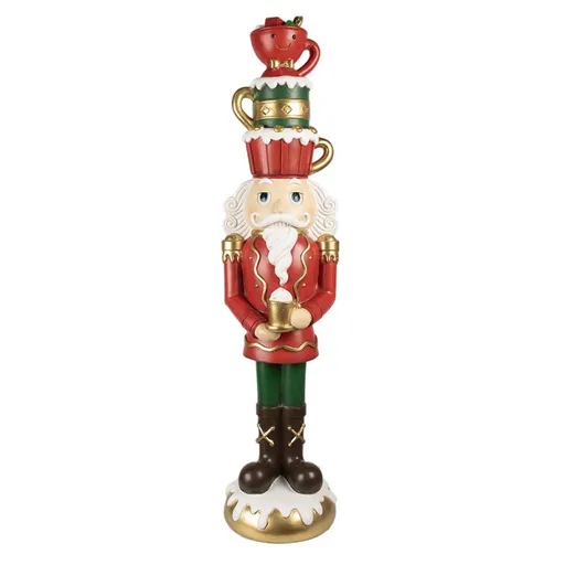 Červená dekorace Louskáček Nutcracker se šálky - 30*28*120 cm Clayre & Eef