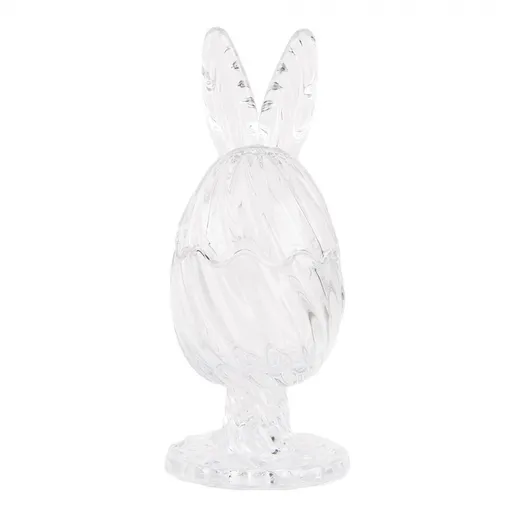 Skleněná dóza s víkem ve tvaru vejce se zaječími oušky na noze – Ø 9*22 cm Clayre & Eef