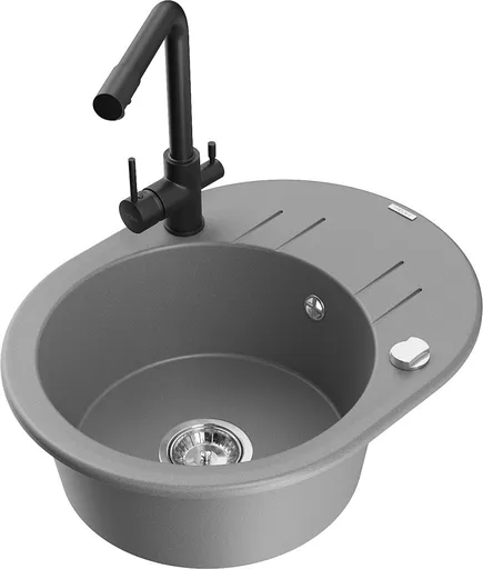 MEXEN/S Kevin granitový dřez s odkapávačem včetně baterie Duero, šedá 6517-71-671600-70