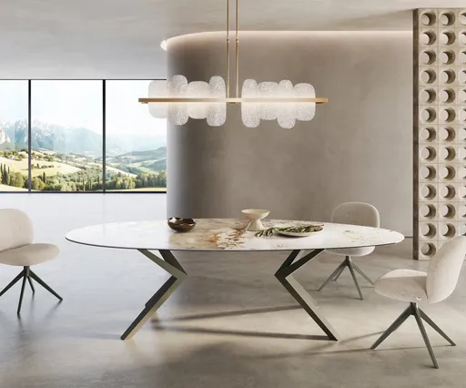 Jídelní stůl Edge Oval 280x130 keramický Minas Melange bílo