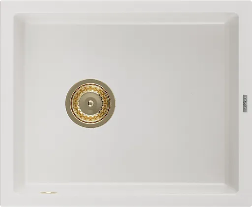 MEXEN/S Pedro granitový dřez 1-miska 560 x 460 mm, bílá, sifon zlatá 6508561000-20-G