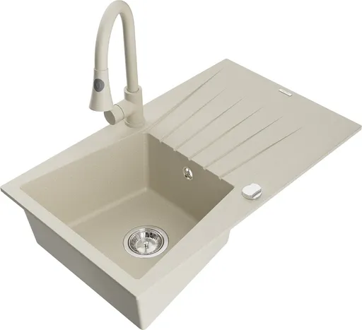 MEXEN/S Cesar granitový dřez 1 s odkapávačem včetně baterie Elia, béžová 6514-69-670101-69