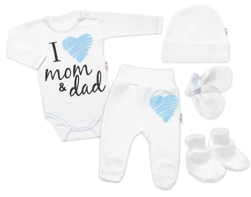 Baby Nellys 5-ti dílná soupravička do porodnice I love mom & dad, kluk, vel.56