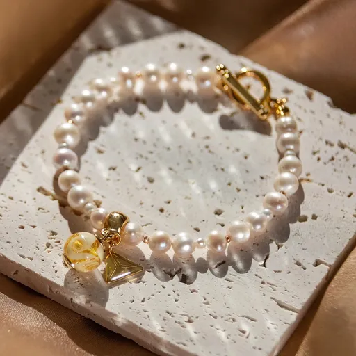 Lampglas Perlový náramek Golden Ball s 24karátovým zlatem v perle Lampglas BTB2