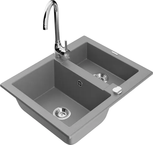 MEXEN/S Carlos granitový dřez 1.5 včetně baterie Telma, šedá 6518-71-670200-00