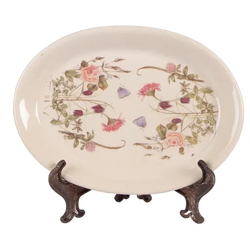 Keramický oválný podnos s lučními květy Flowers of Love - 25*18*2 cm Clayre & Eef