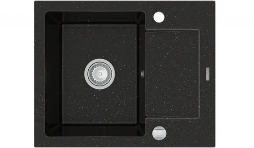 MEXEN Enzo granitový dřez 1-mísa dřez s vypouštěním krátký odkapávač 576x465 mm, černá / kovové zlato 6506571005-75