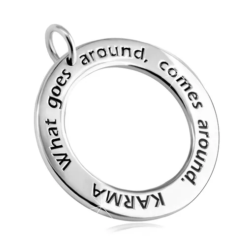 Stříbrný 925 přívěsek - patinovaný citát "KARMA" na kroužku s výřezem