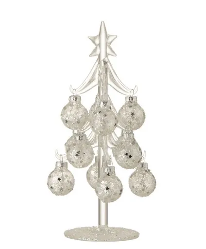 Skleněný stromek se stříbrnými koulemi Baubles Stars  – Ø 10*20 cm J-Line by Jolipa