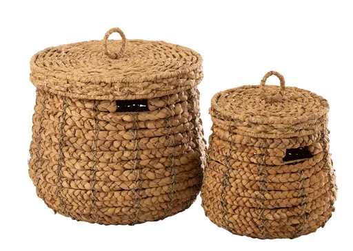 2ks přírodní koše s víky z hyacintových listů Maurice - Ø 52 *43 cm J-Line by Jolipa