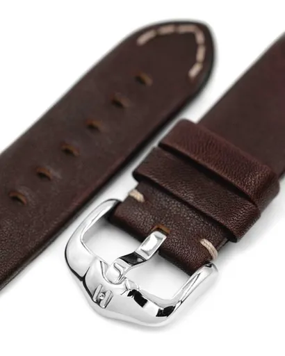 Řemínek Hirsch Ranger pro Apple Watch - hnědý - 20 mm - L – Standardní délka (doporučujeme) - 20 mm - Stříbrná