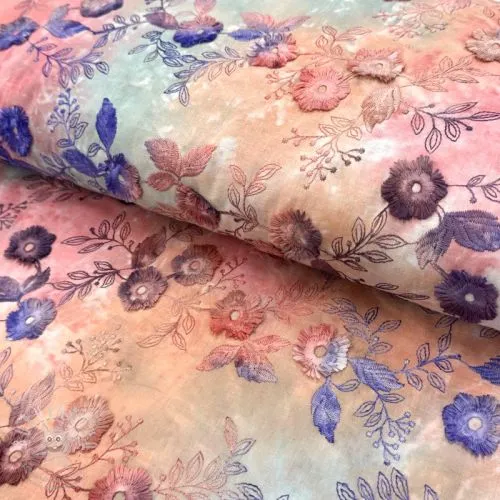 Bavlněná látka TIE DYE EMBROIDERY Poppy design R