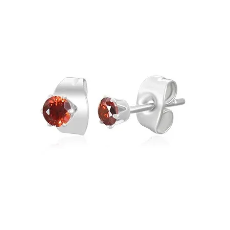 Náušnice z chirurgické oceli stříbrné barvy - malý červený zirkon