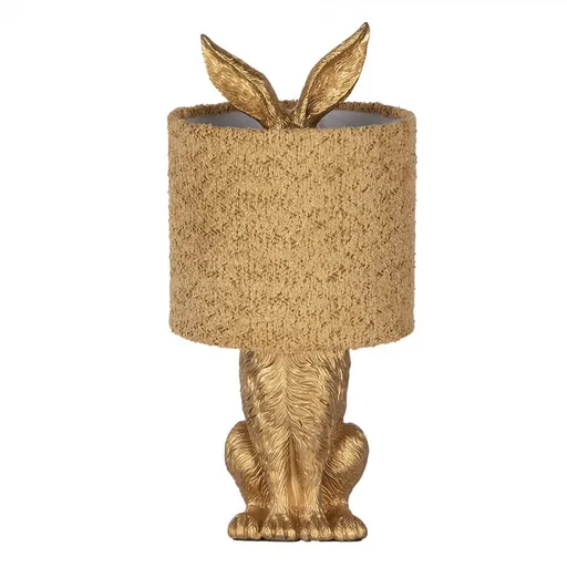Zlatá stolní lampa králík s chlupatým stínidlem Rabbi - Ø 20*43 cm / E27 Clayre & Eef
