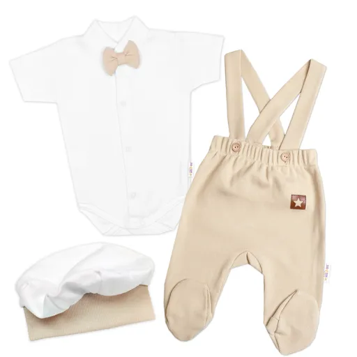 Baby Nellys 3D souprava Gentleman s kr. rukávem - béžová/bílá,vel. 68