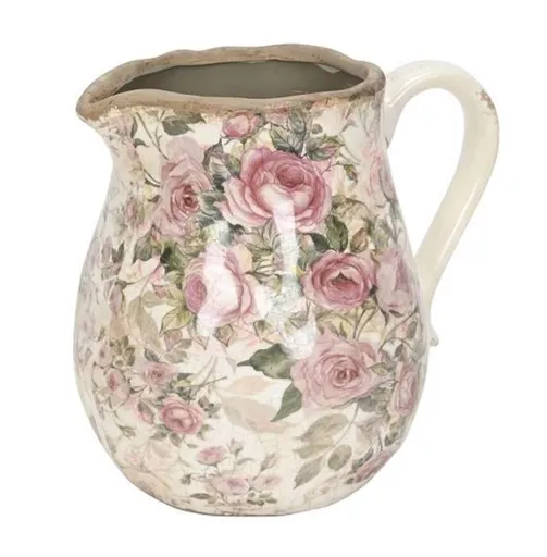 Béžový keramický džbán s růžemi Rossinia M - 16*13*15 cm Posiwio