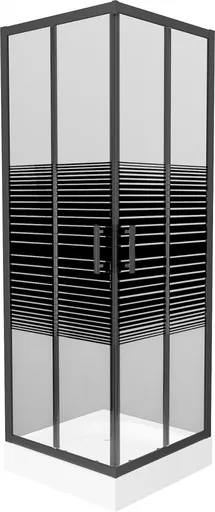 MEXEN/S Rio sprchový kout čtverec 70 x 70, pruhy, černý + vanička Rio včetně výpustě 860-070-070-70-20-4510