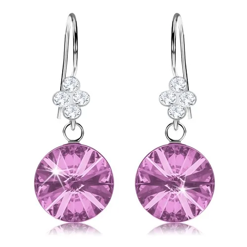 Stříbrné náušnice 925, kruhový křišťál Swarovski ametystové barvy, 11 mm