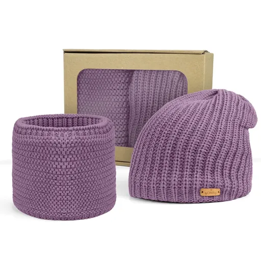 Bontis Dárkové balení: Dámská spadená čepice a nákrčník - Pudrově fialková