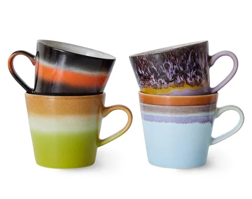 Set 4ks retro hrnek na Cappuccino 70s Solid - Ø 9,5*12*8,5 / 300 ml  HKLIVING