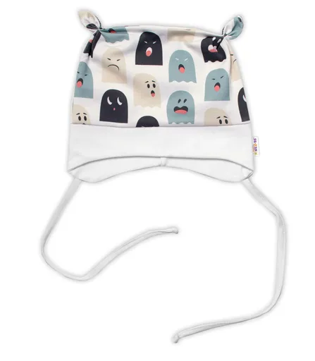 Baby Nellys Kojenecká čepička uzlíček na zavazování - Příšerky, bílá/mátová