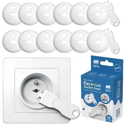 Sipo 12 + 2 Ochranné kryty na elektrické zásuvky, bílá, velikost