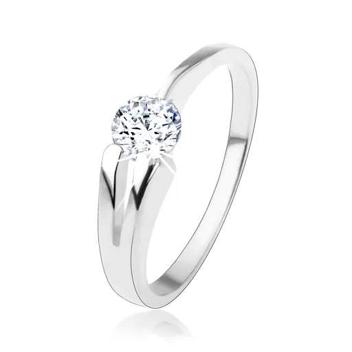 Prsten ze stříbra 925, čirý kulatý zirkon, rozdvojené rameno - Velikost: 59