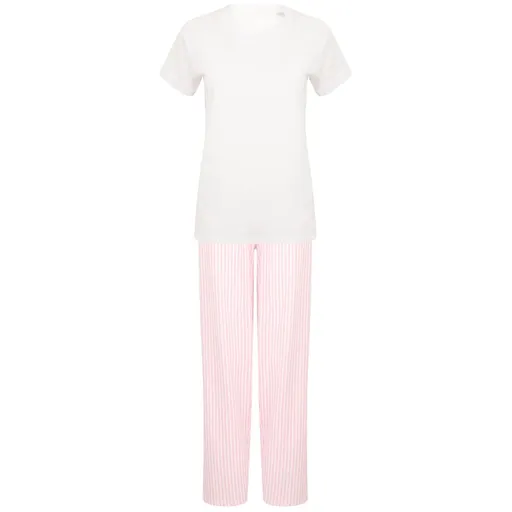 Towel City Dámské dlouhé bavlněné pyžamo v setu - Bílá / růžová | XS
