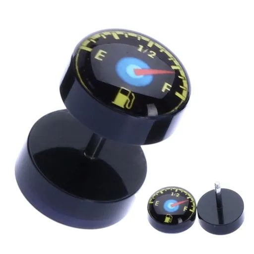 Lesklý akrylový fake piercing do ucha s palivoměrem