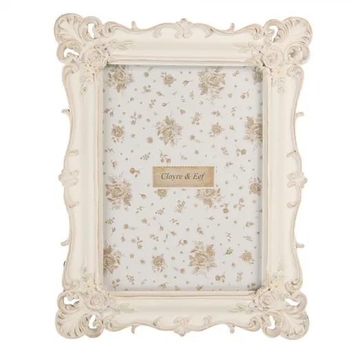 Krémový antik fotorámeček s pastelovými květy - 19*2*24 cm / 13*18 cm Clayre & Eef