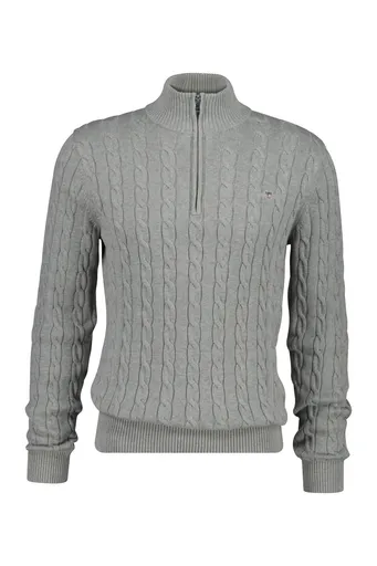 SVETR GANT COTTON CABLE HALF ZIP GREY MELANGE